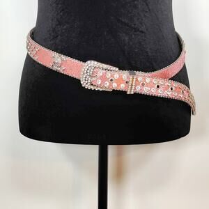 Pink Rhinestone Skull Belt XL Glitter Y2K Western Glam 36–43